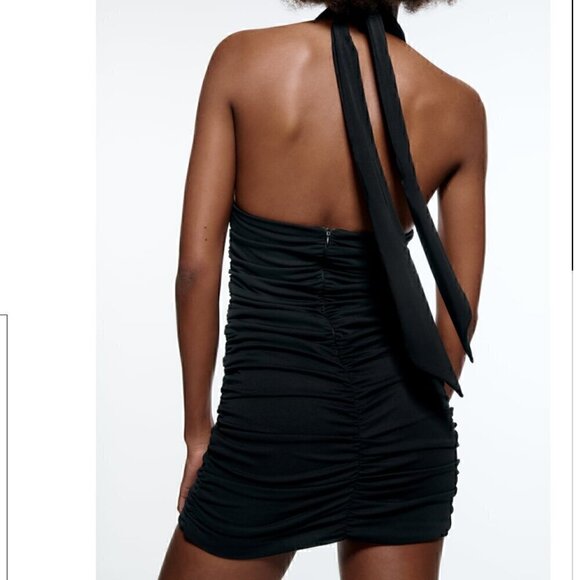 #15 NWT Zara Draped Halter Dress in Black - Picture 5 of 10